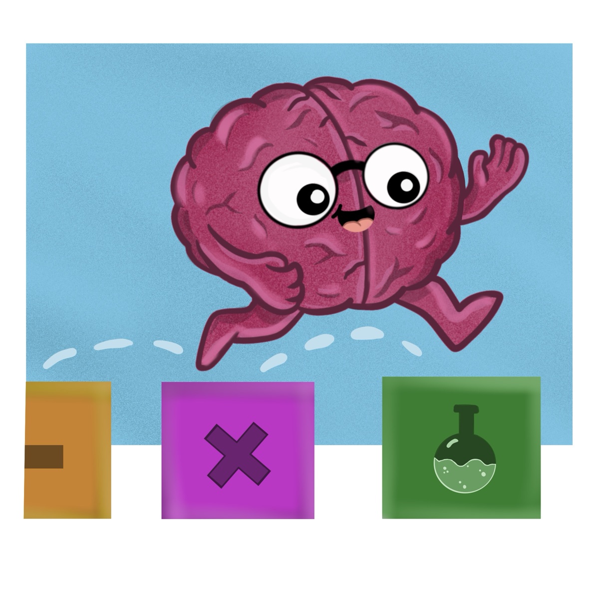 Brain character jumping between math and science blocks