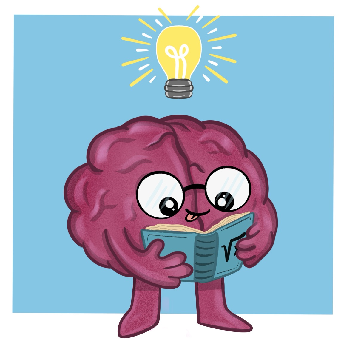 Brain character reading a book with a lightbulb overhead